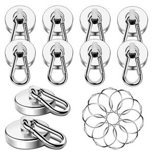 MIKEDE Strong Magnetic Hooks Swivel Carabiner Neodymium Magnet Set Silver 10pc